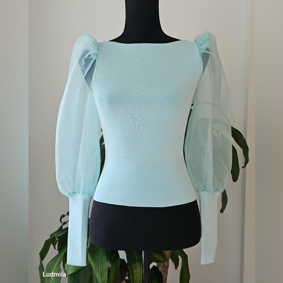 Alice + Olivia Tops - ALICE+OLIVIA Size XS Women's Julep Knit Top With Long Sheer Puff Sleeve